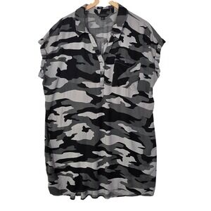 Rock & Republic Womens Size XXL Gray Black Camo Shirt Dress Streetwear